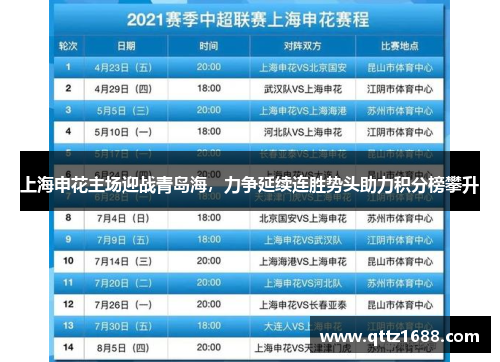 上海申花主场迎战青岛海，力争延续连胜势头助力积分榜攀升